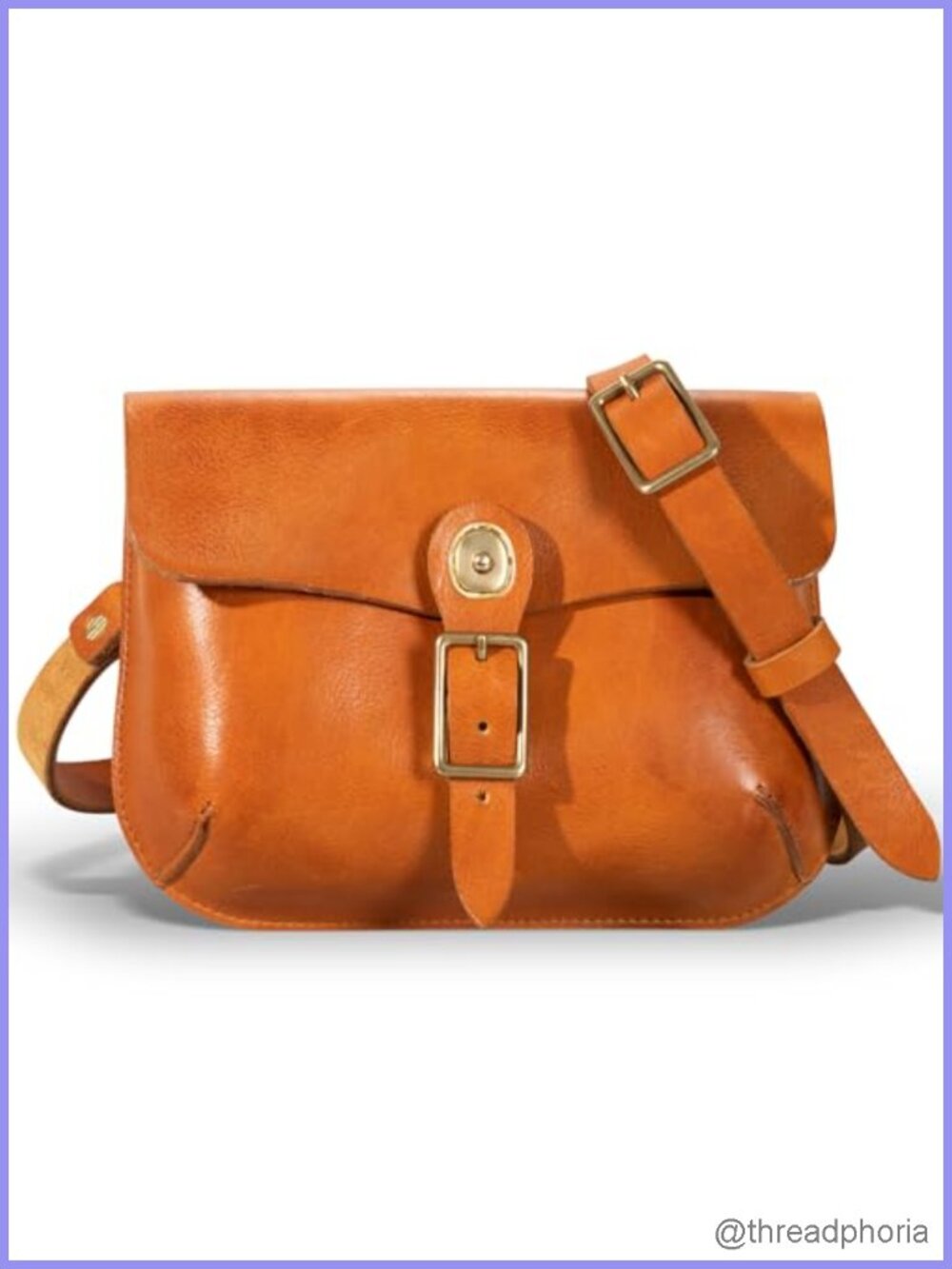 Genuine Vegetable-Tanned Leather Crossbody Bag Adjustable Strap Pure Brass